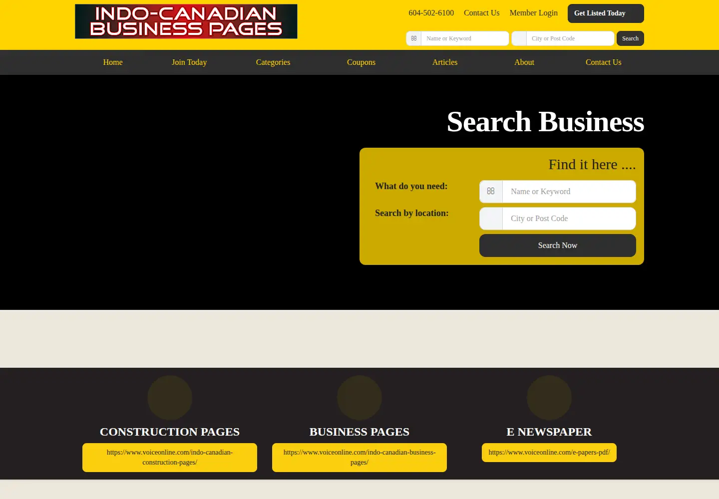 Screenshot of indocanadianbusinesspages.com