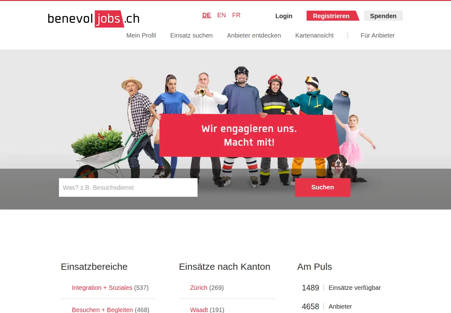 Screenshot of benevol-jobs.ch