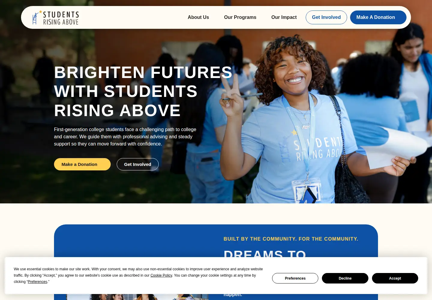 Screenshot of studentsrisingabove.org