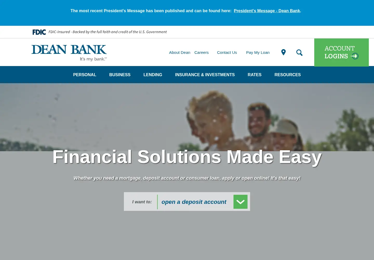 Captured homepage of deanbank.com in the current scan