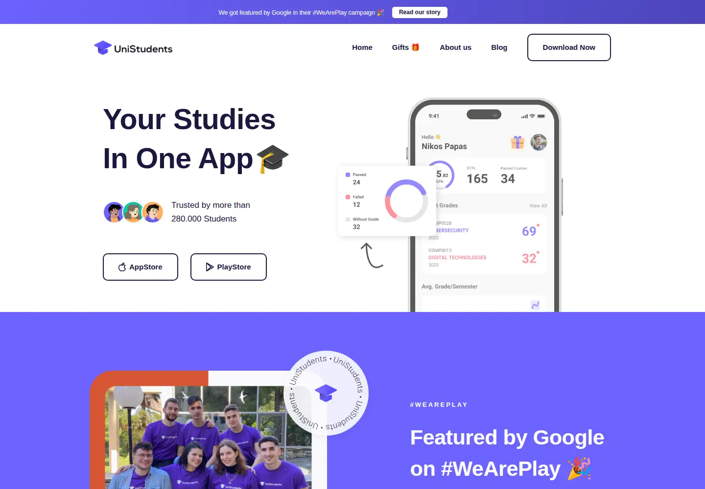 Captured homepage of unistudents.app in the current scan
