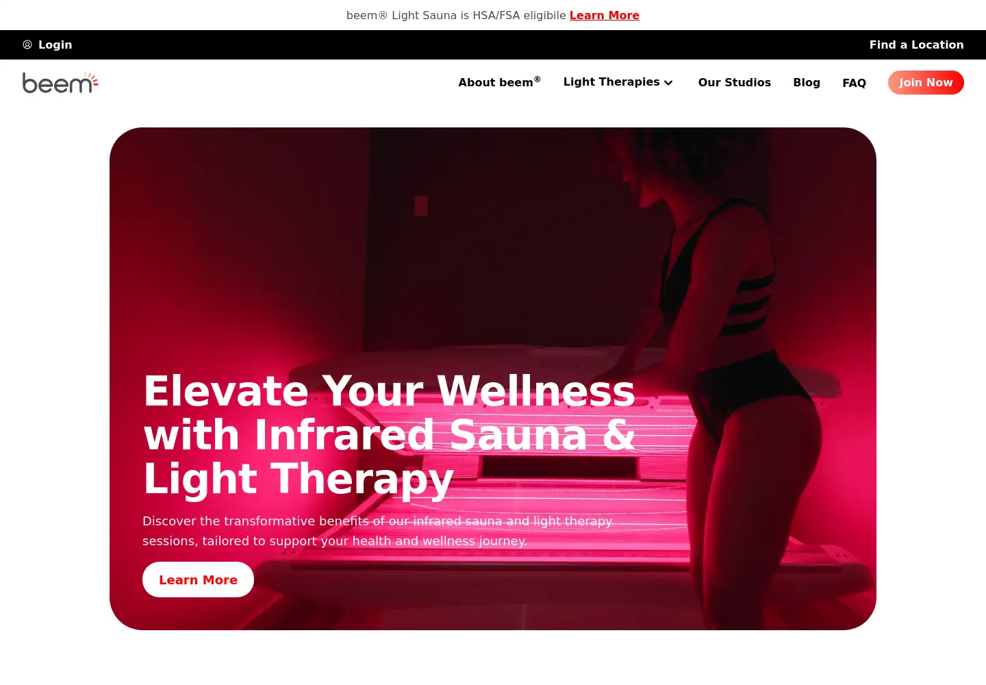 Captured homepage of beemlightsauna.com in the current scan
