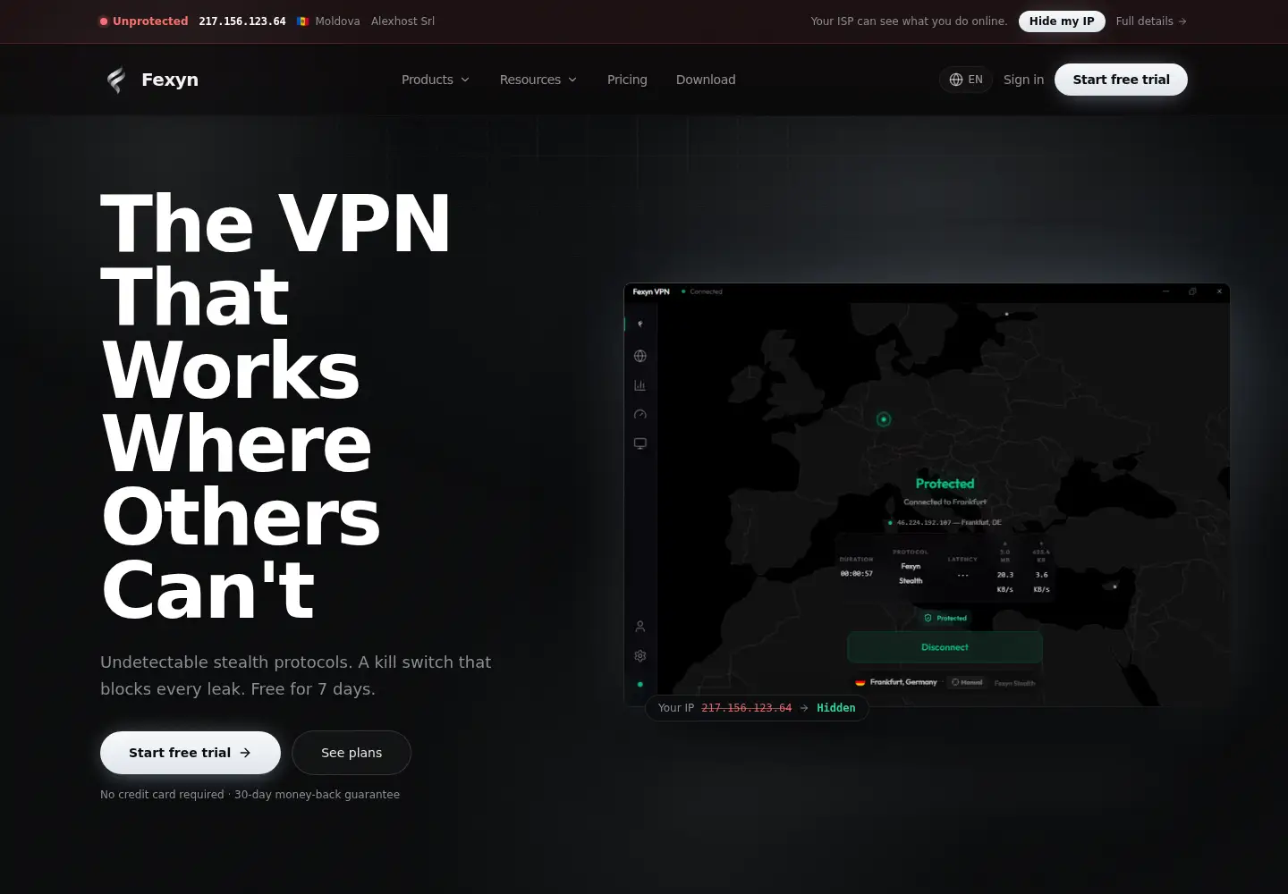 Captured homepage of fexyn.com in the current scan