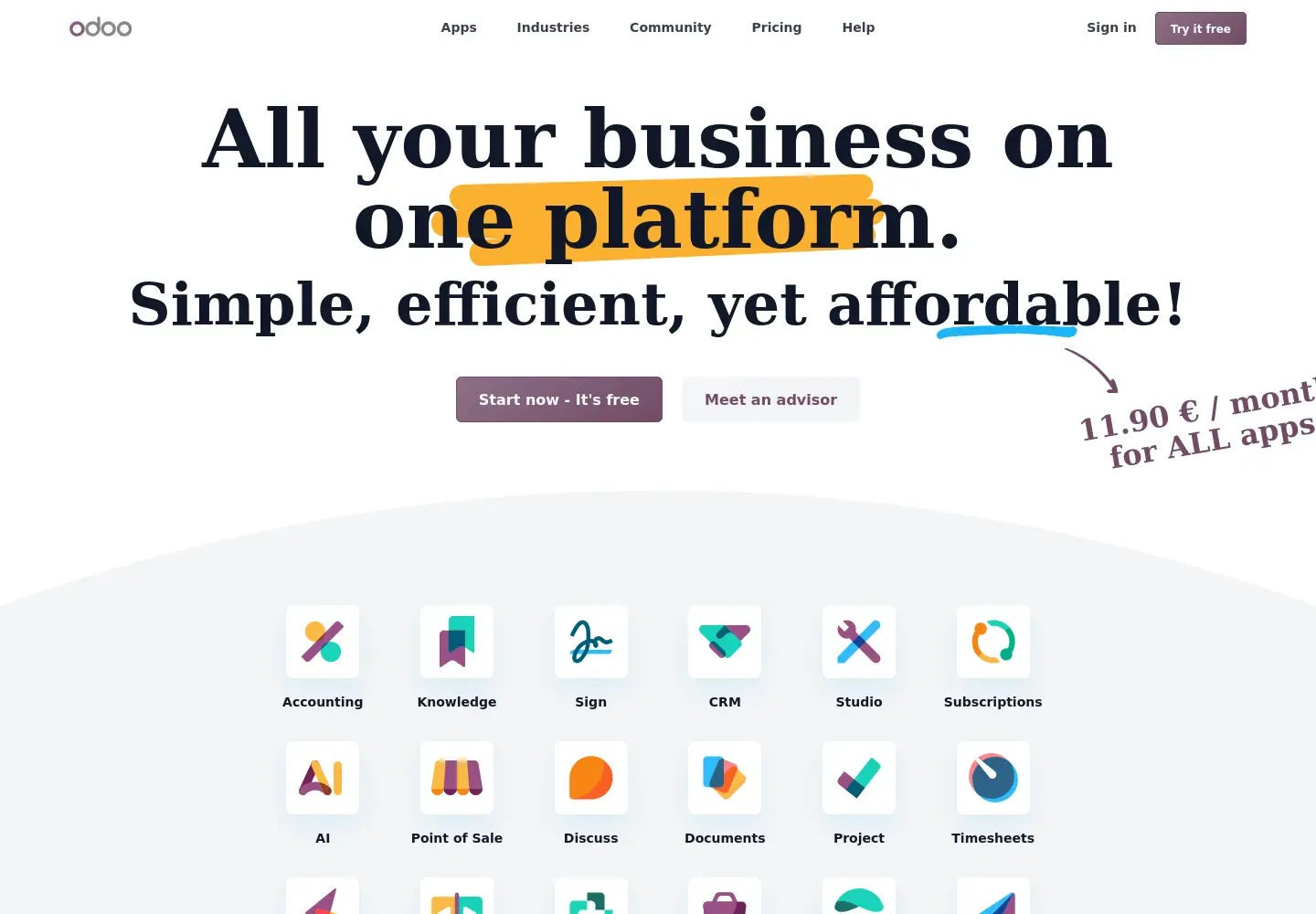Screenshot of odoo.com
