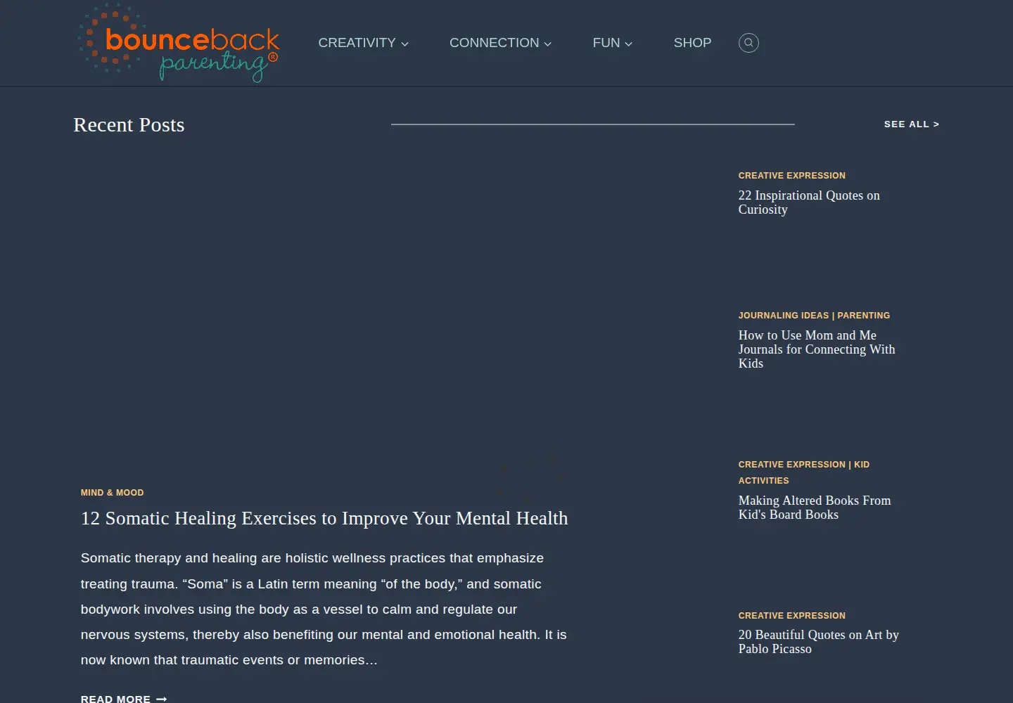 Captured homepage of bouncebackparenting.com in the current scan