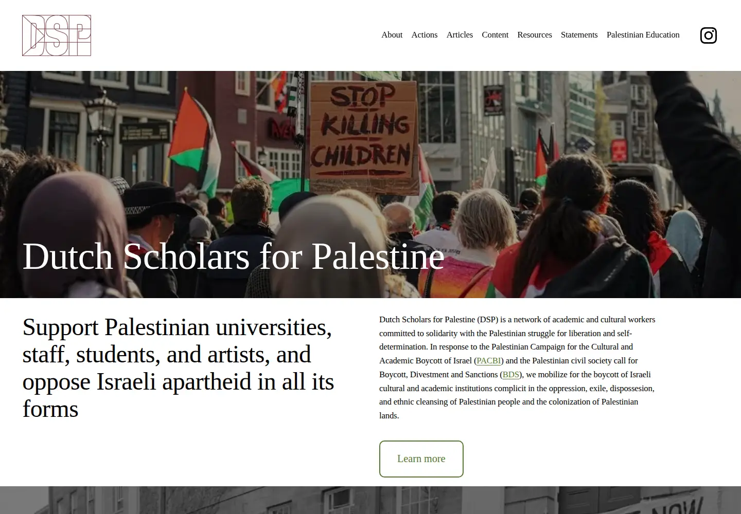 Screenshot of dutchscholarsforpalestine.nl