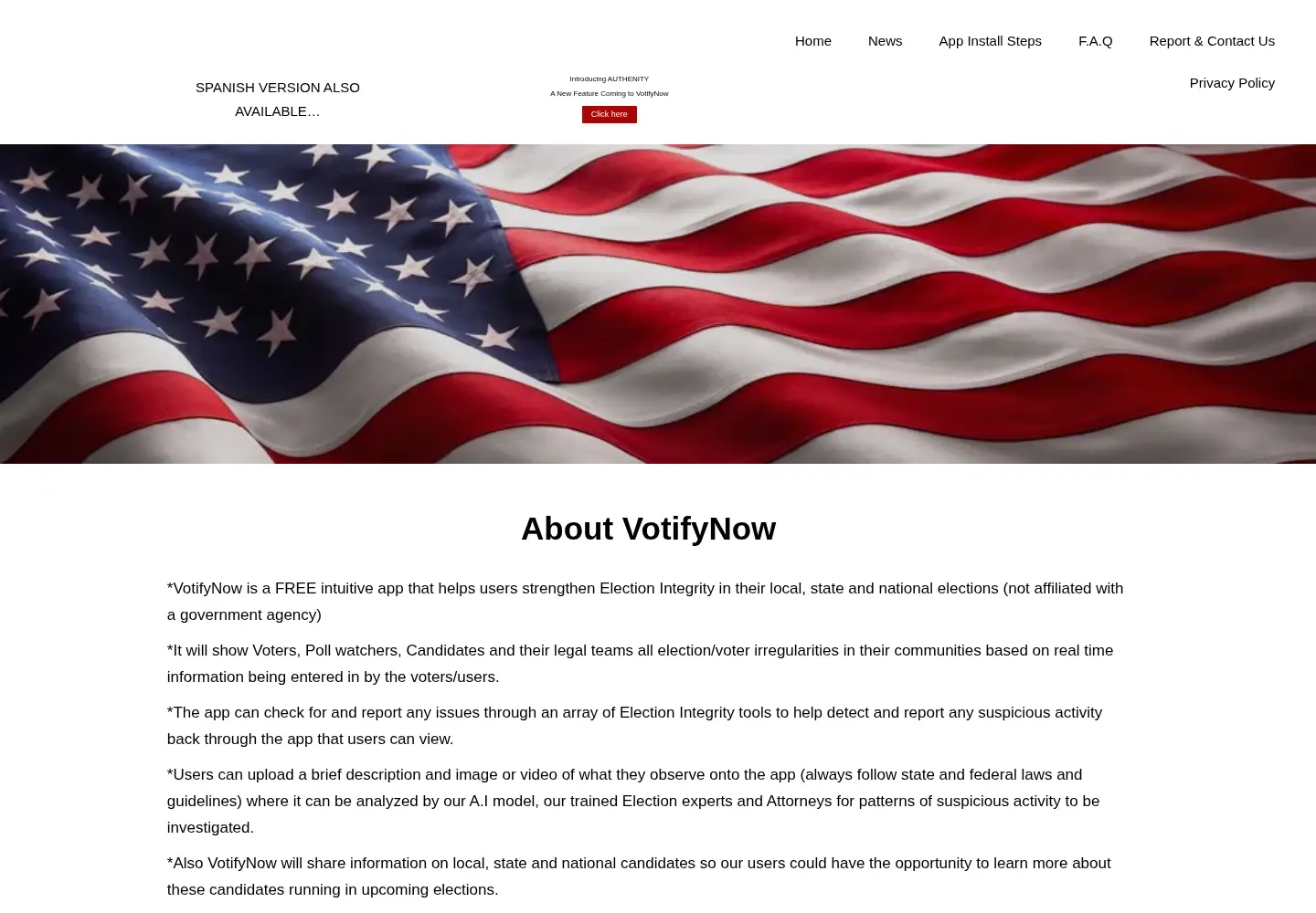 Screenshot of votifynow.org