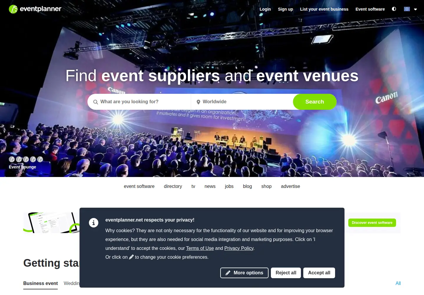 Captured homepage of eventplanner.net in the current scan