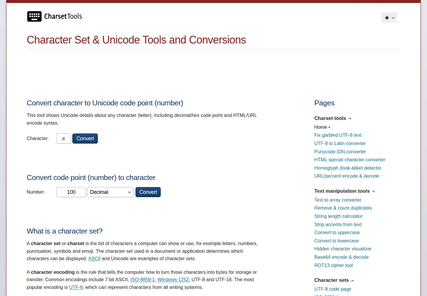 Screenshot of charset.org