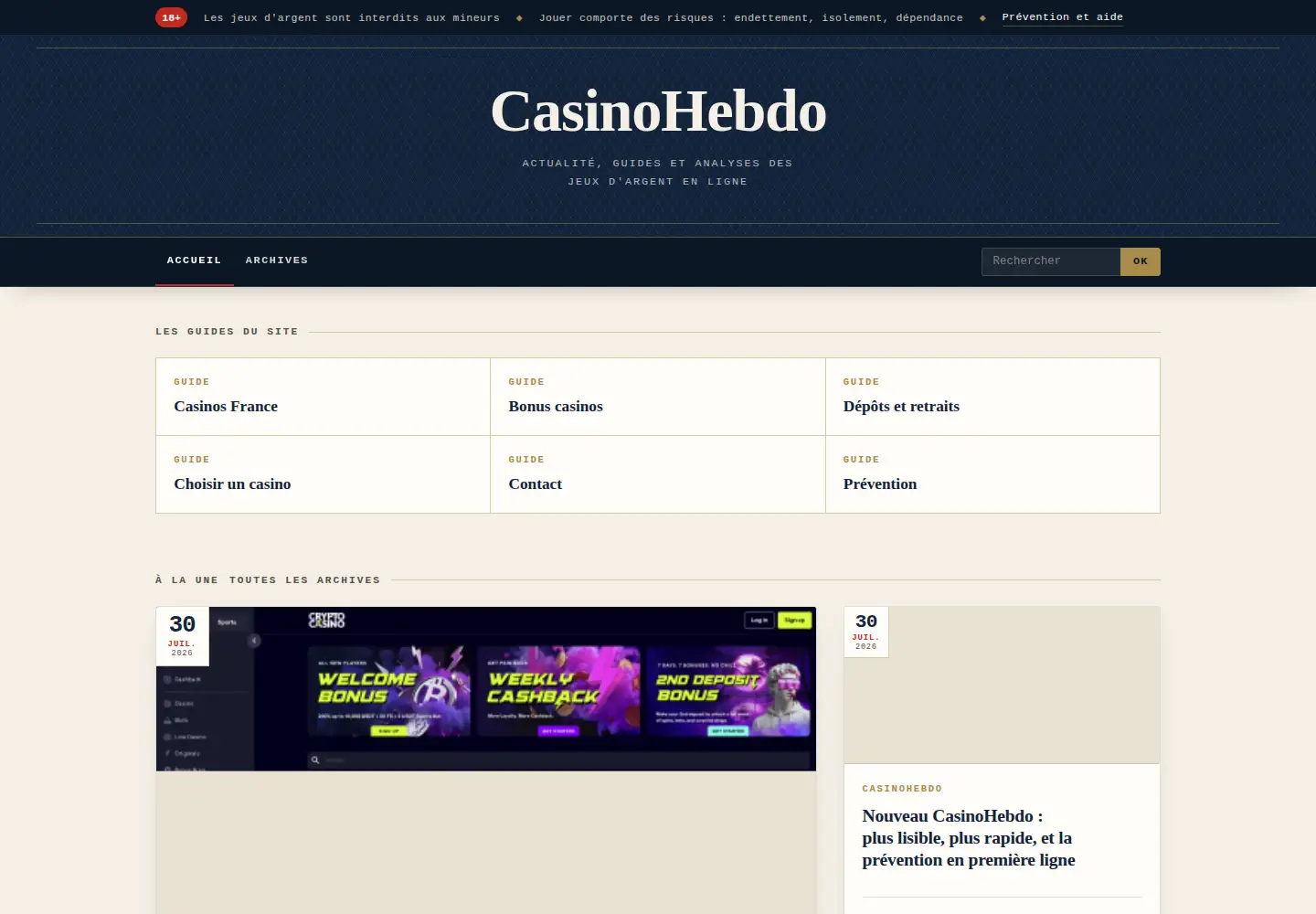 Captured homepage of casinohebdo.com in the current scan