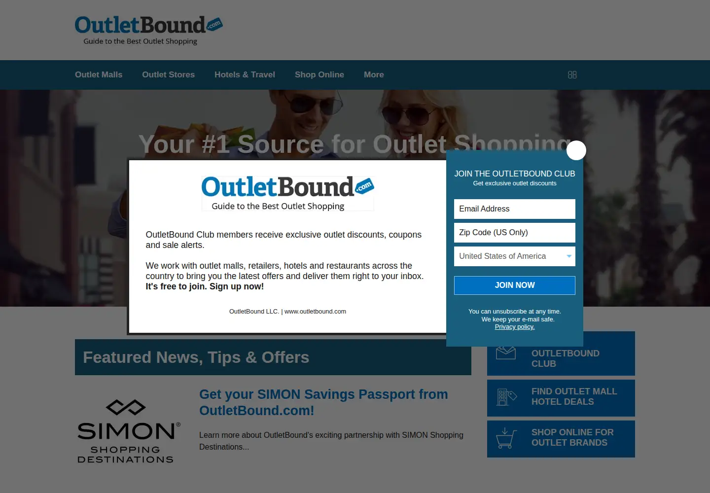 Screenshot of outletbound.com