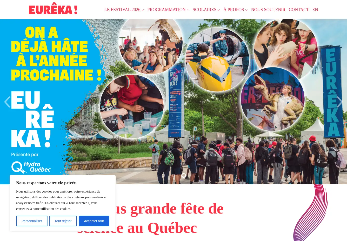Captured homepage of festivaleureka.ca in the current scan