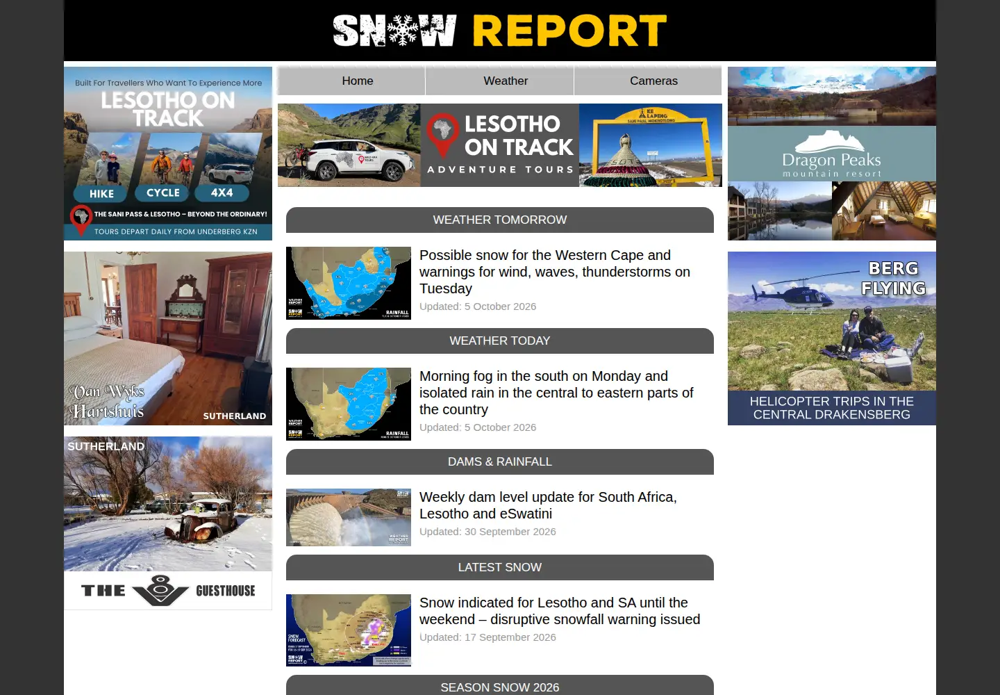 Screenshot of snowreport.co.za