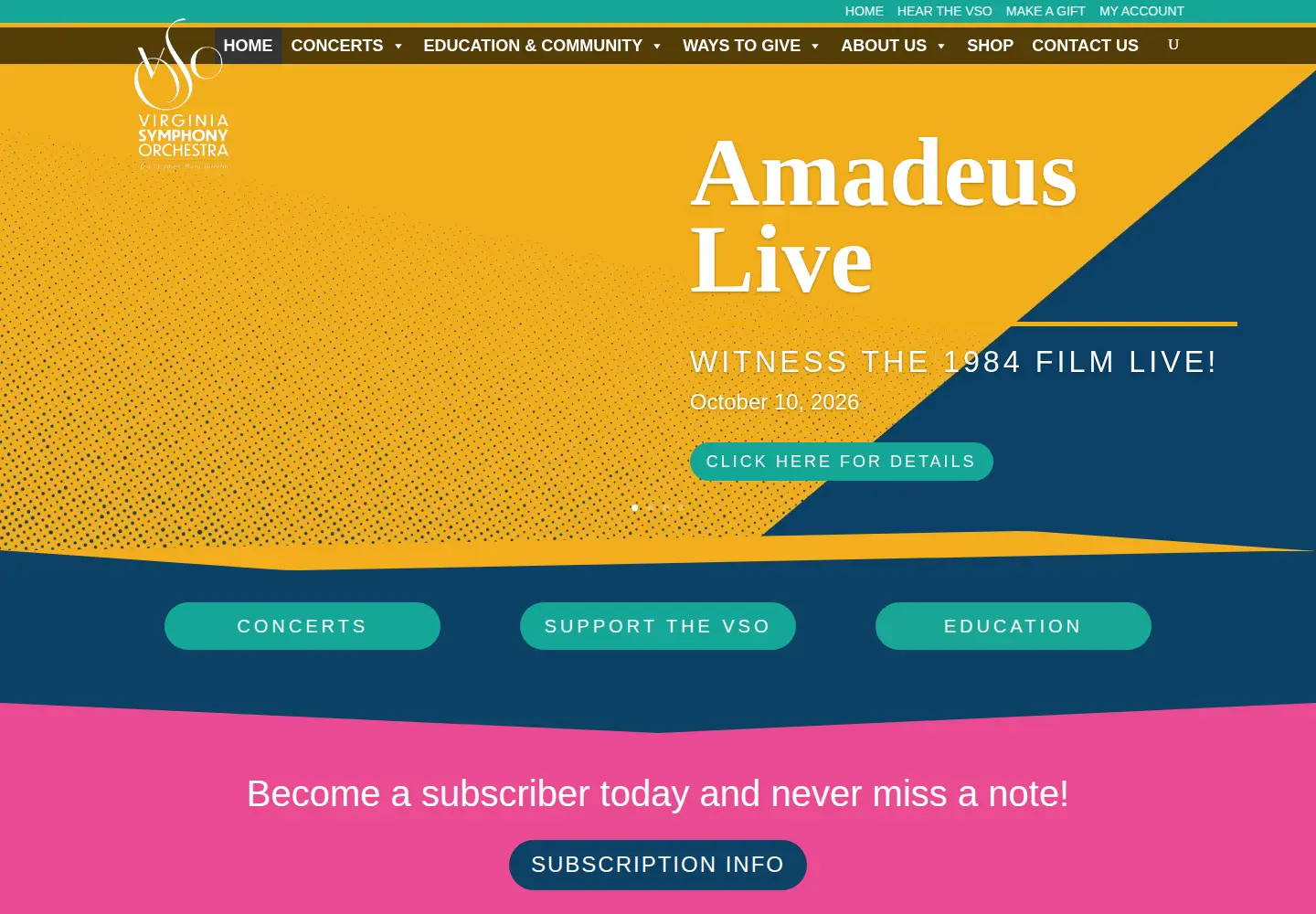 Captured homepage of virginiasymphony.org in the current scan