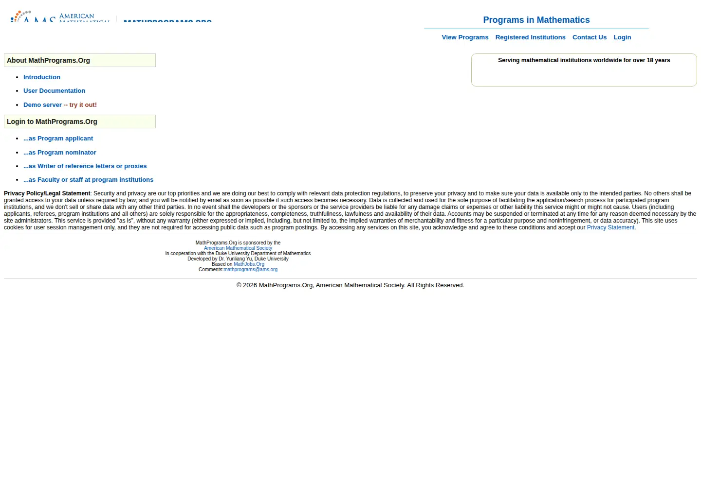 Screenshot of mathprograms.org