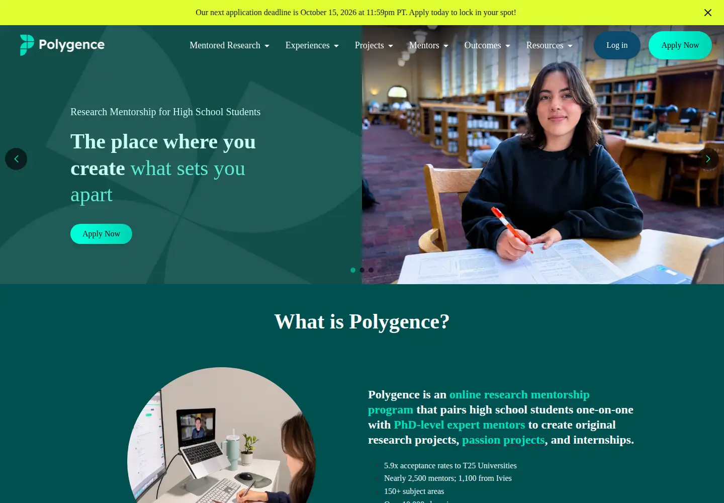 Screenshot of polygence.org