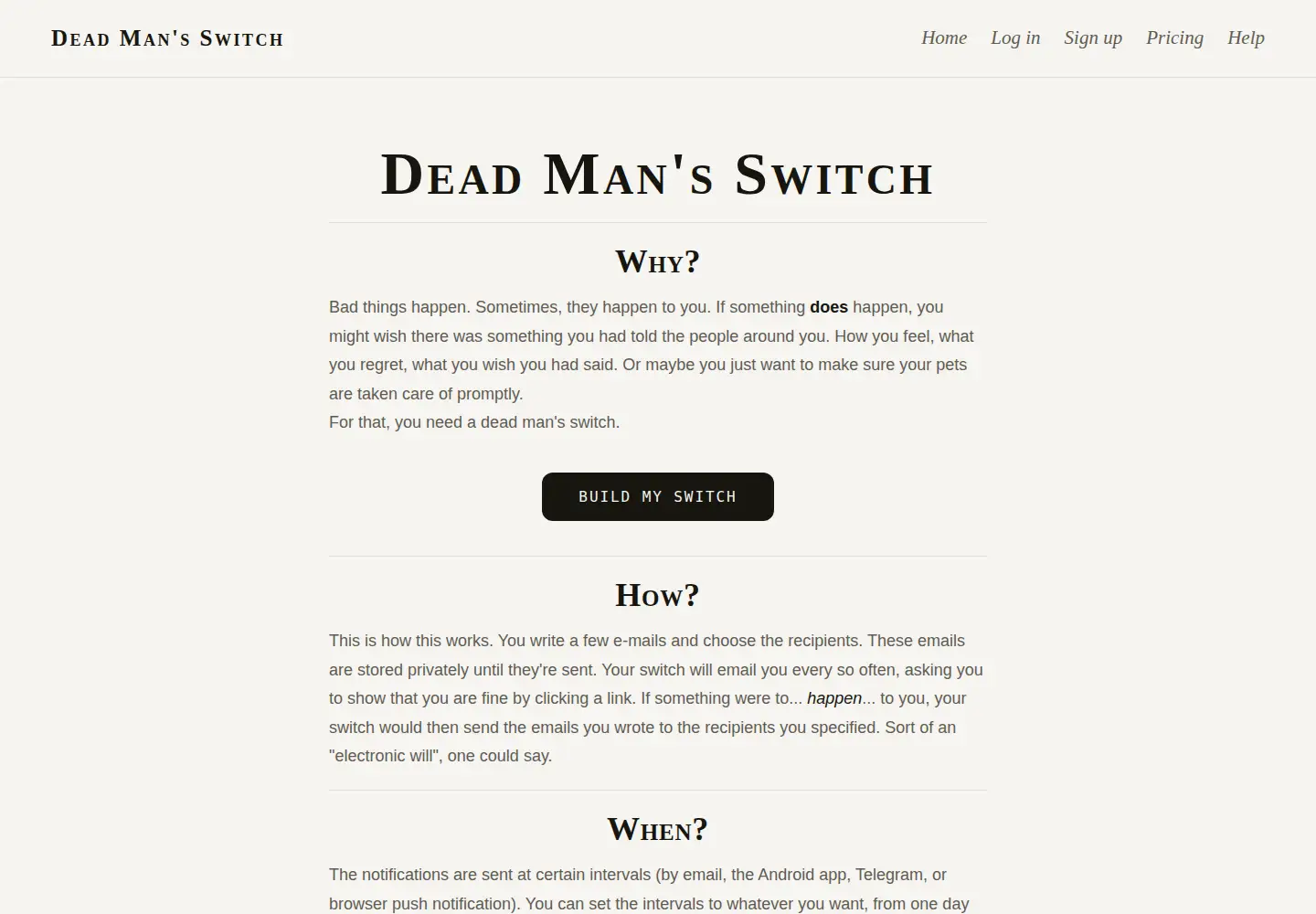 Screenshot of deadmansswitch.net
