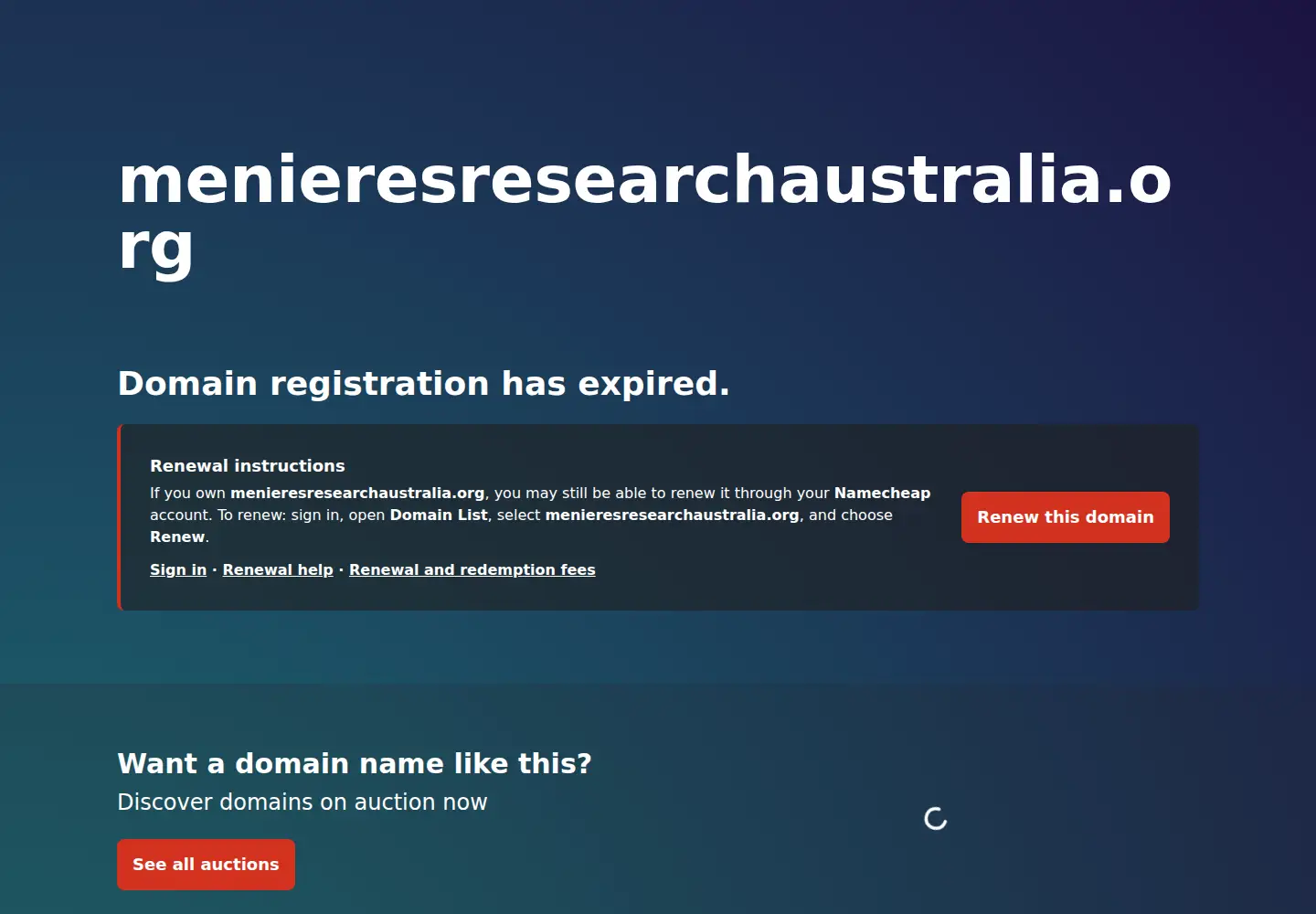 Screenshot of menieresresearchaustralia.org