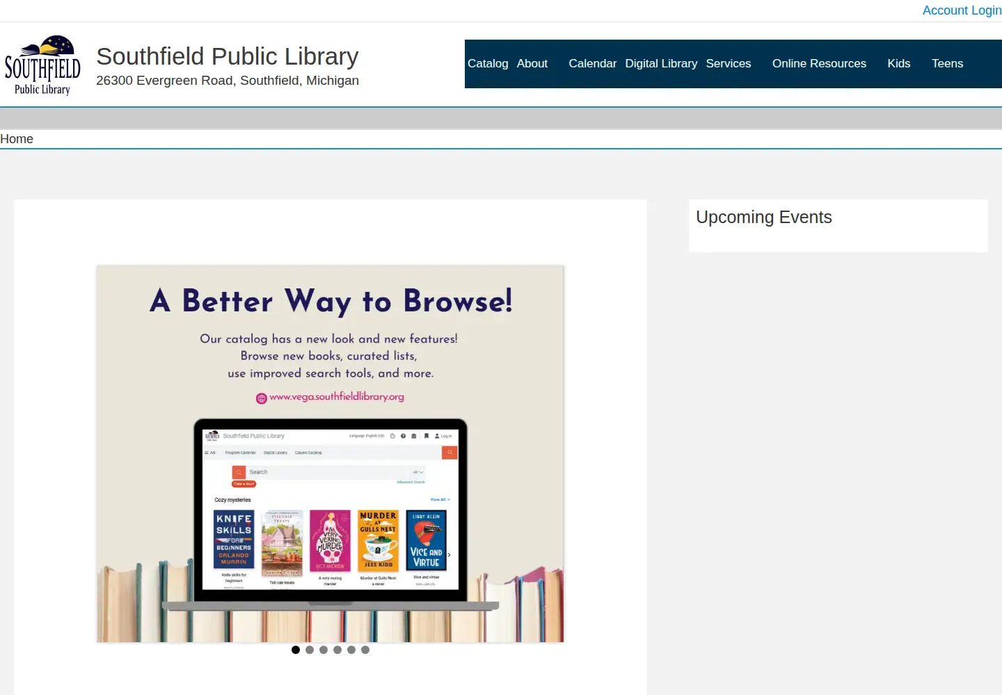 Screenshot of southfieldlibrary.org