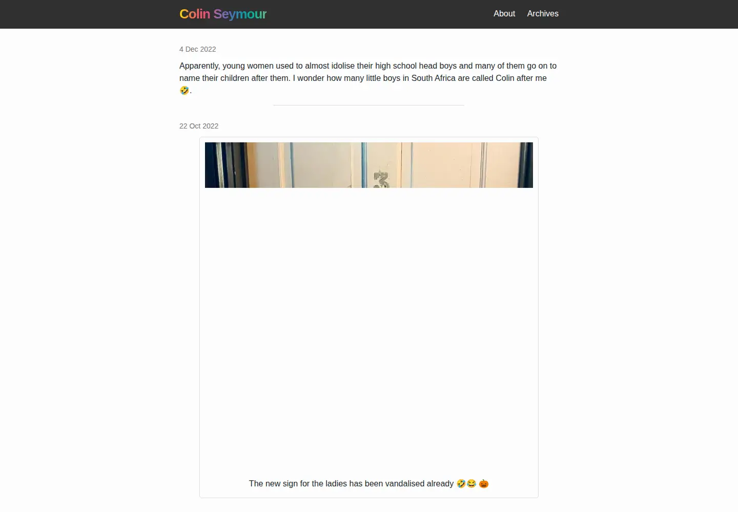 Screenshot of colinseymour.co.uk
