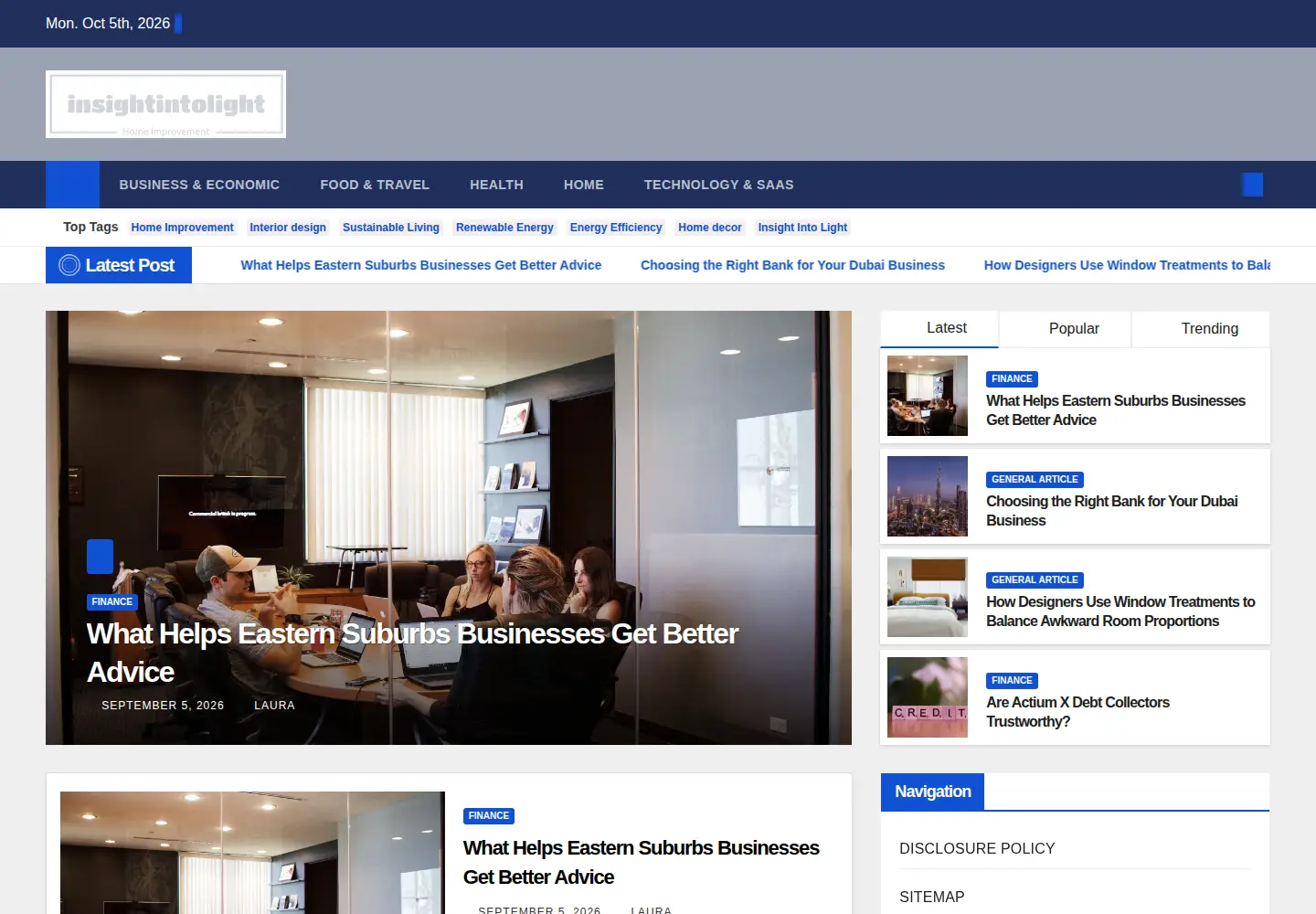 Screenshot of insightintolight.com
