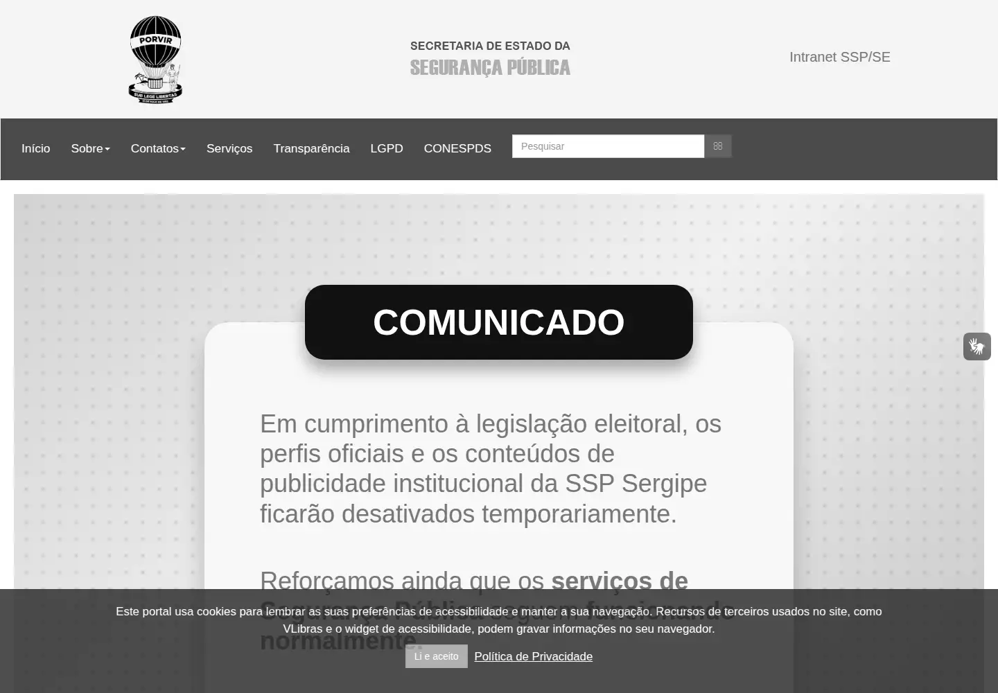 Screenshot of ssp.se.gov.br