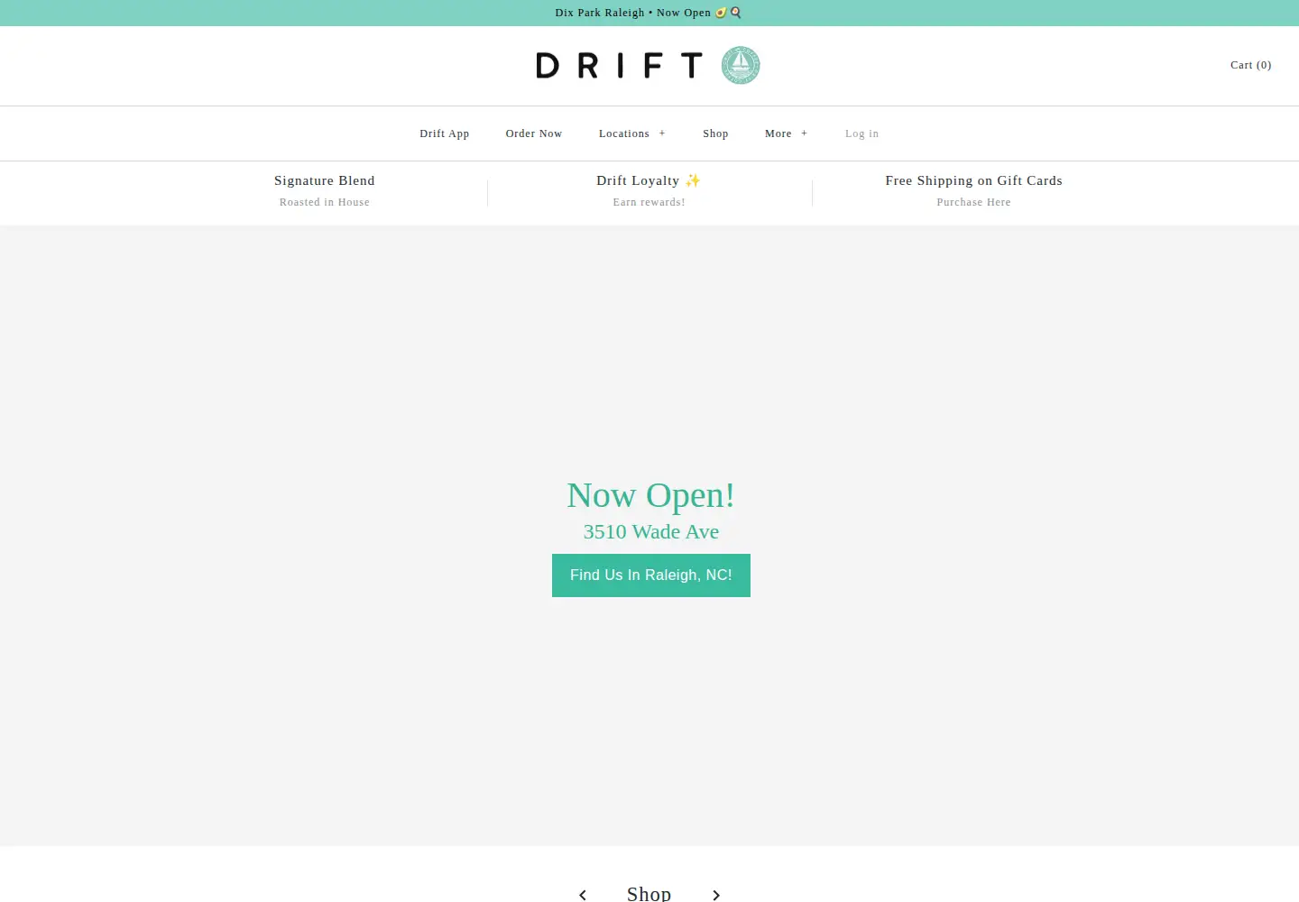 Captured homepage of driftcoffee.kitchen in the current scan