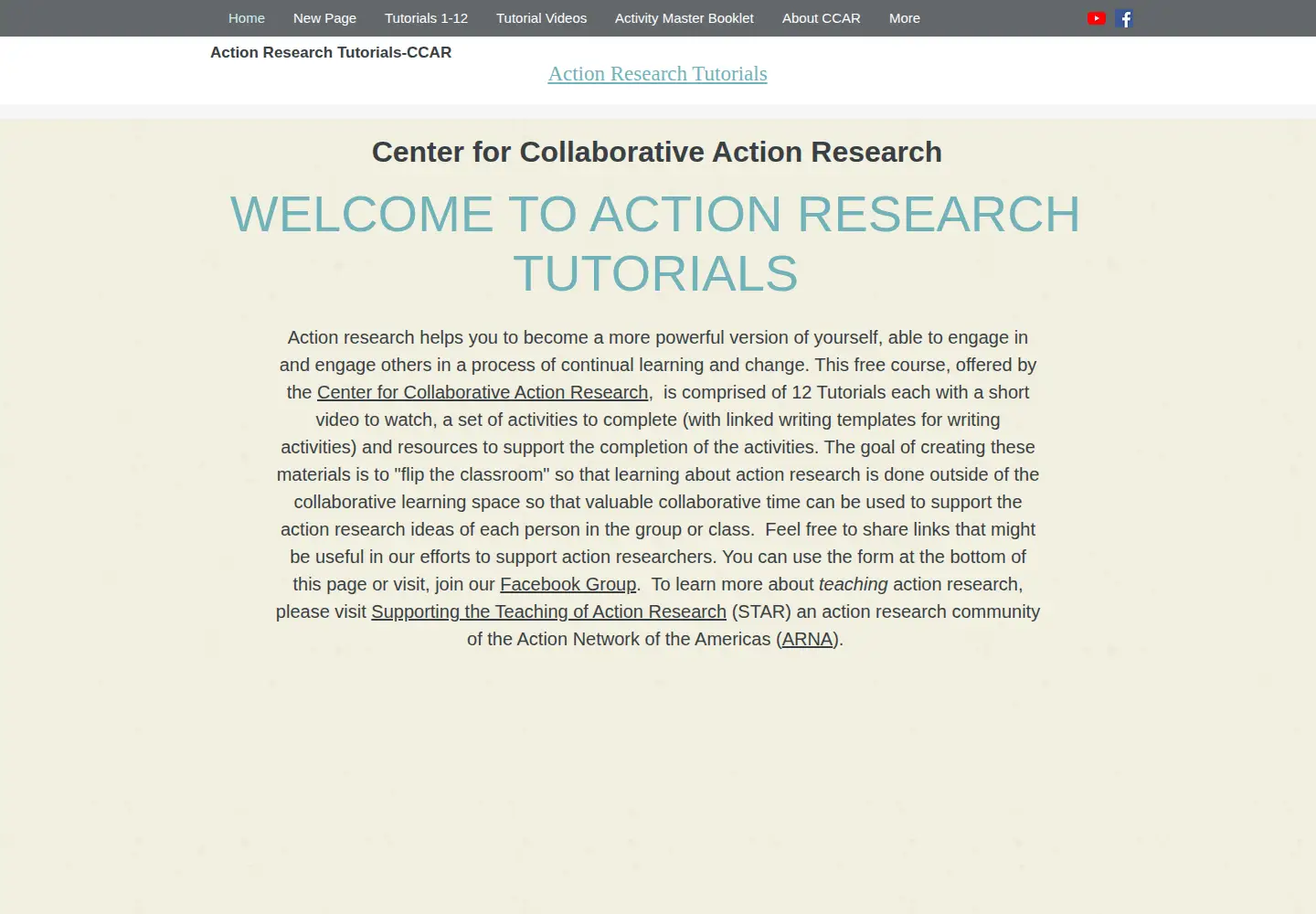 Screenshot of actionresearchtutorials.org