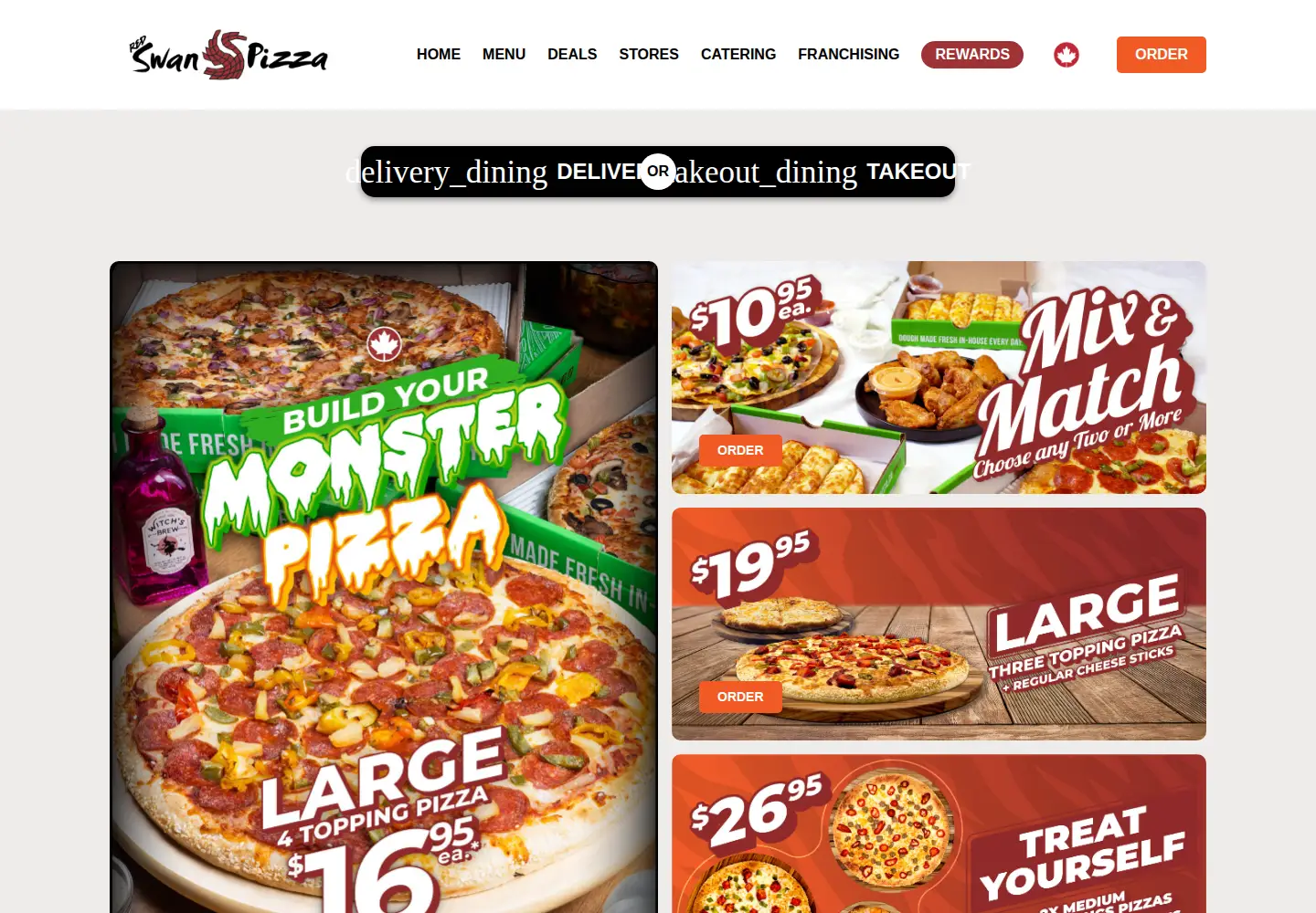 Screenshot of redswanpizza.ca