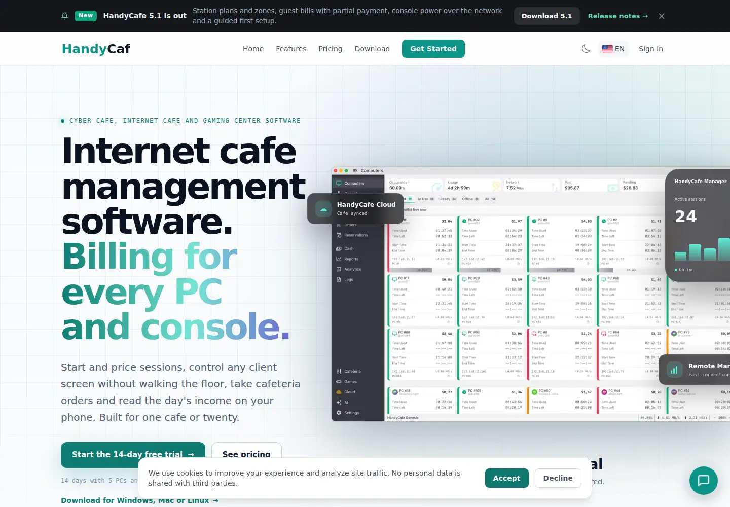 Captured homepage of handycafe.com in the current scan