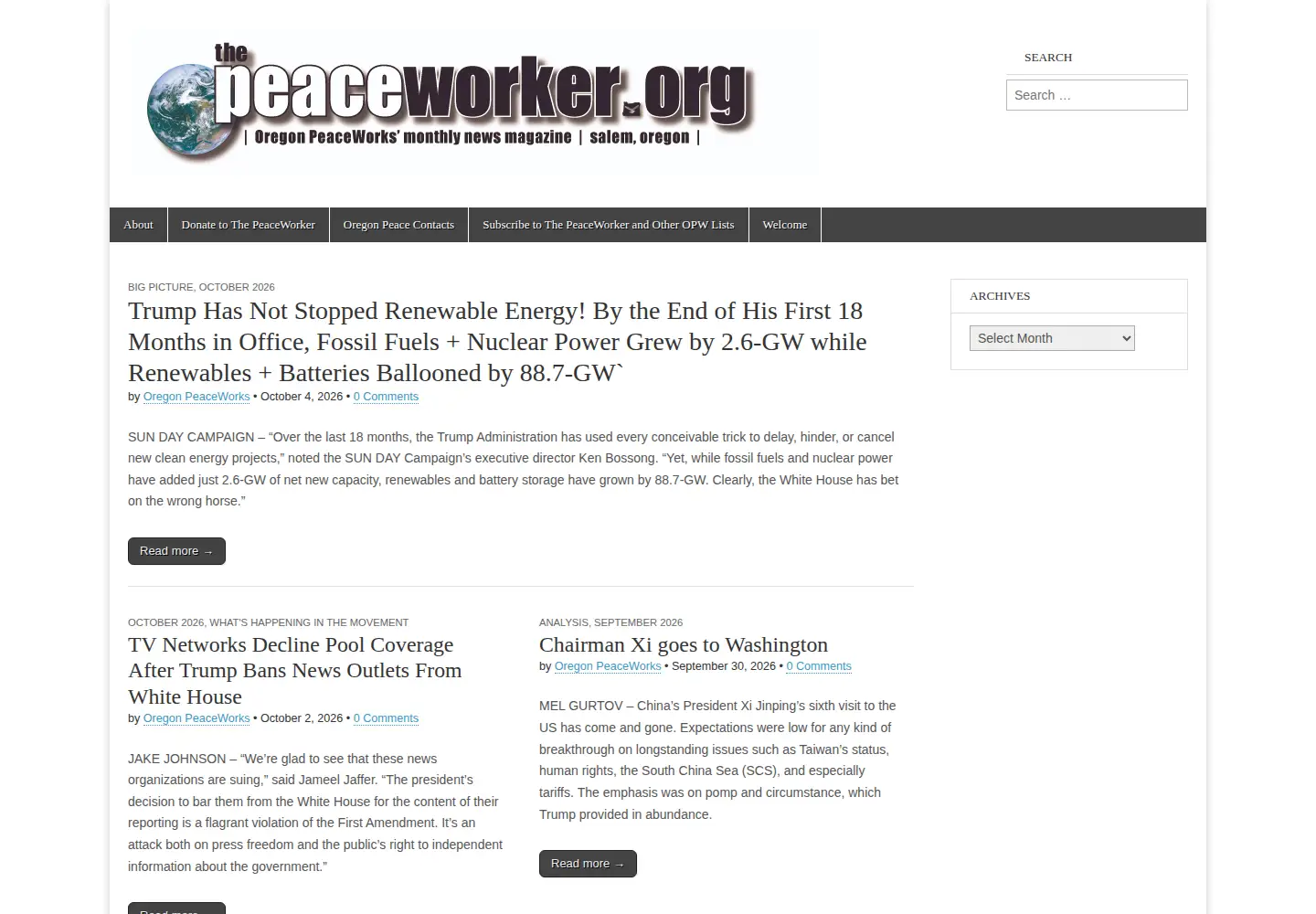 Screenshot of peaceworker.org