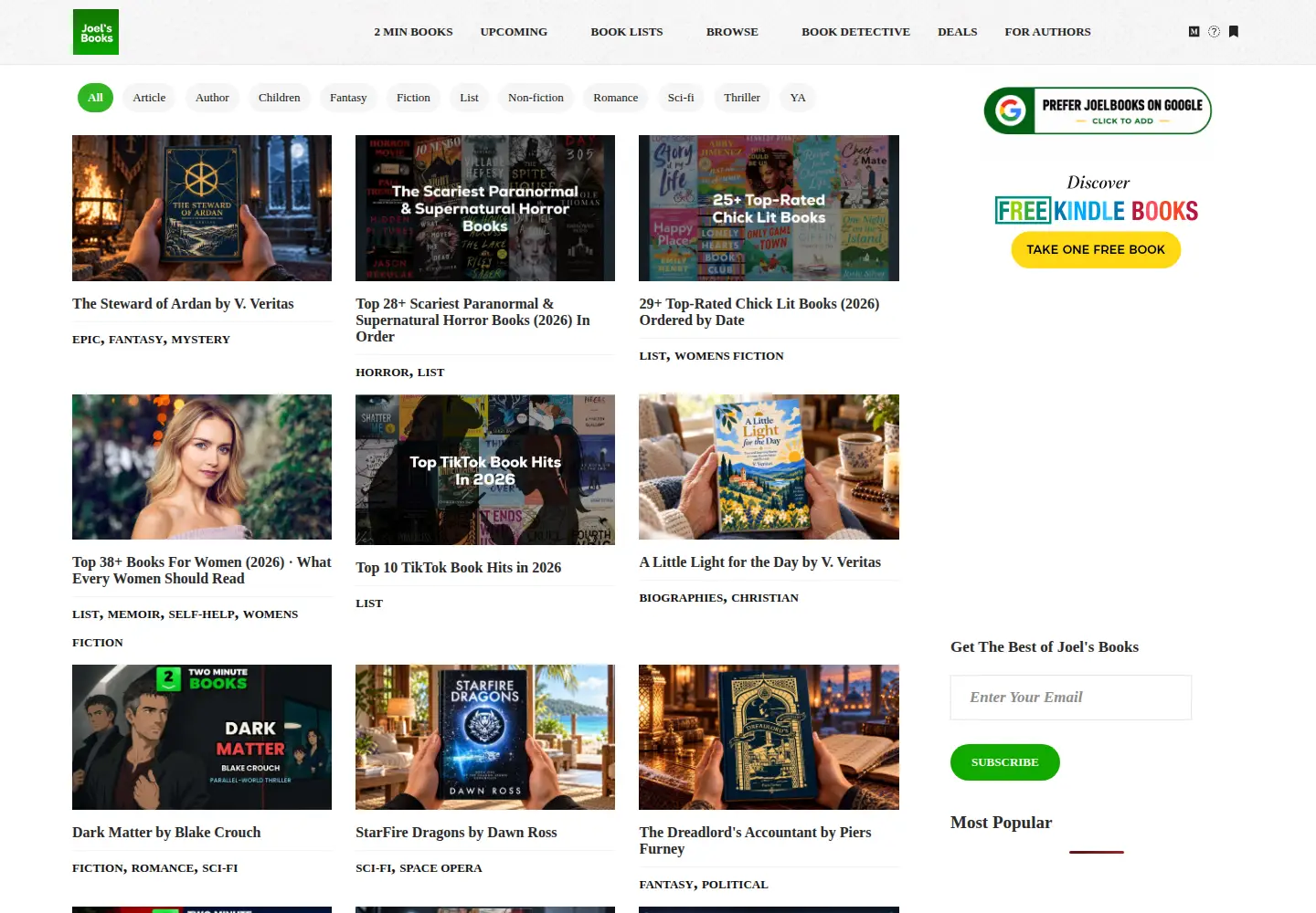 Captured homepage of joelbooks.com in the current scan