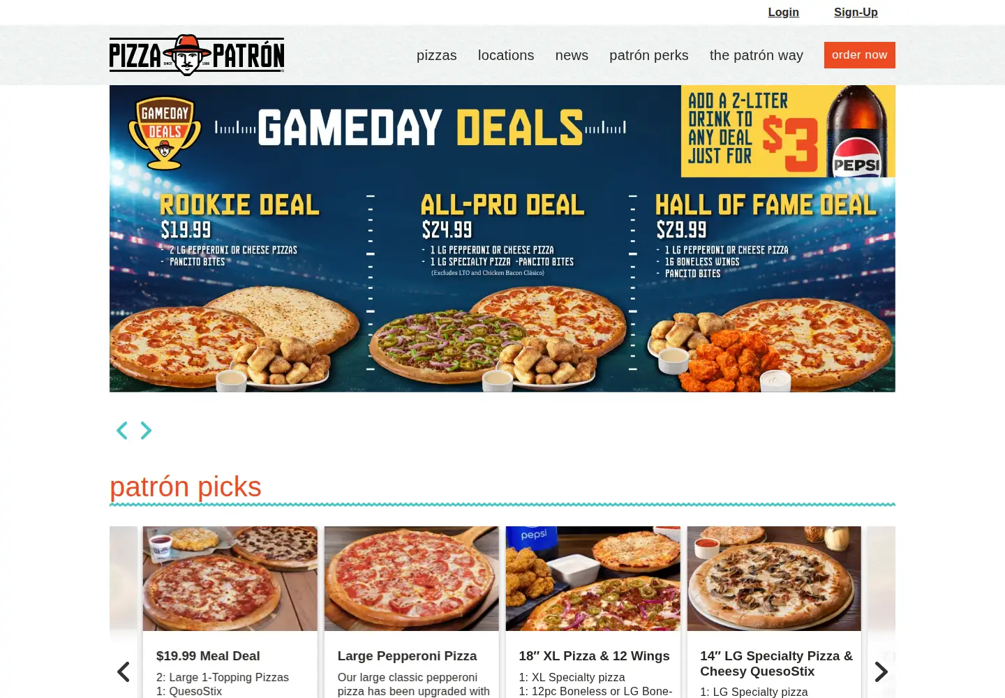 Captured homepage of pizzapatron.com in the current scan