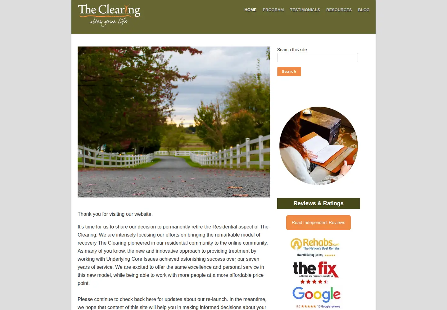 Captured homepage of theclearingnw.com in the current scan