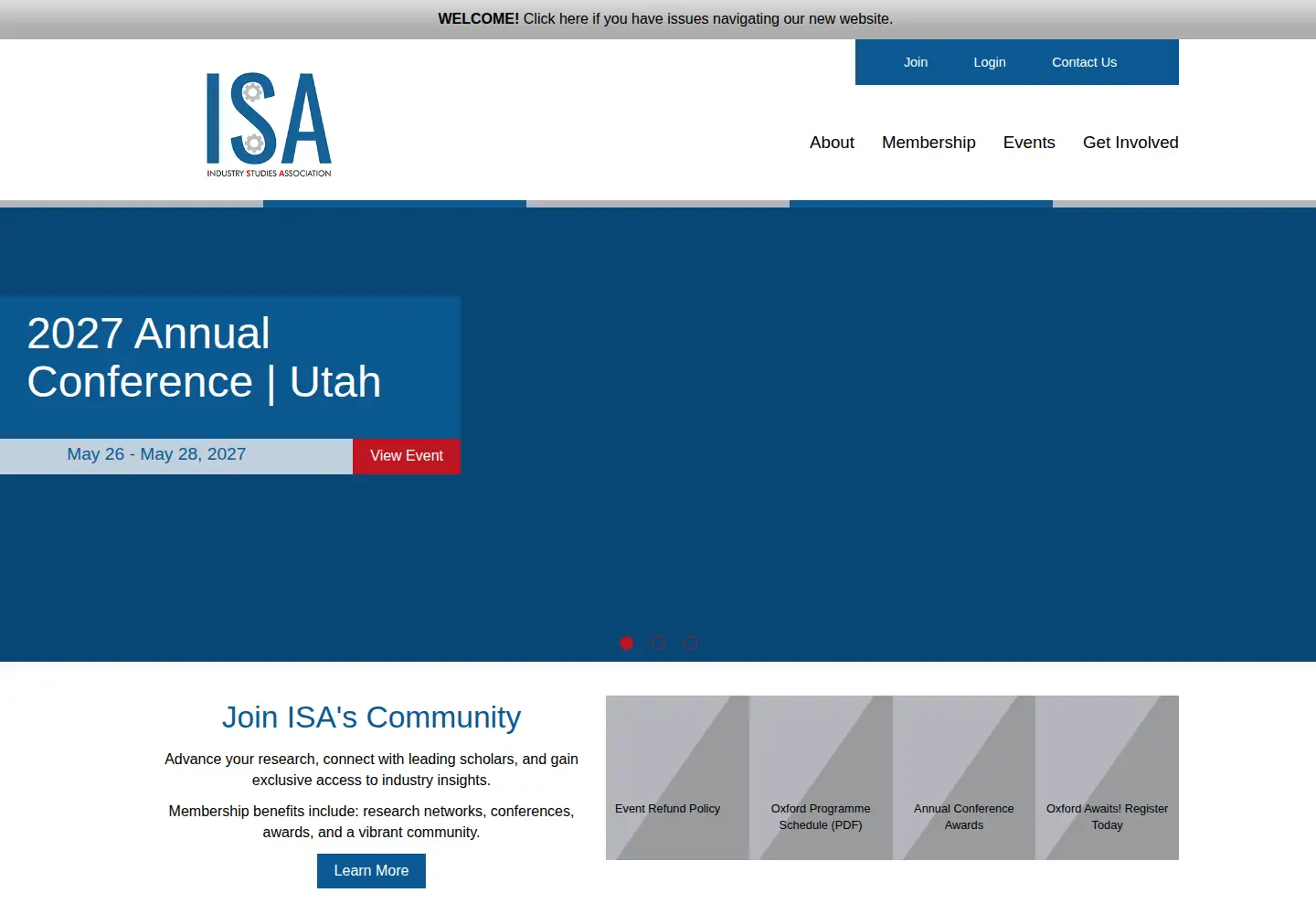 Captured homepage of industrystudies.org in the current scan