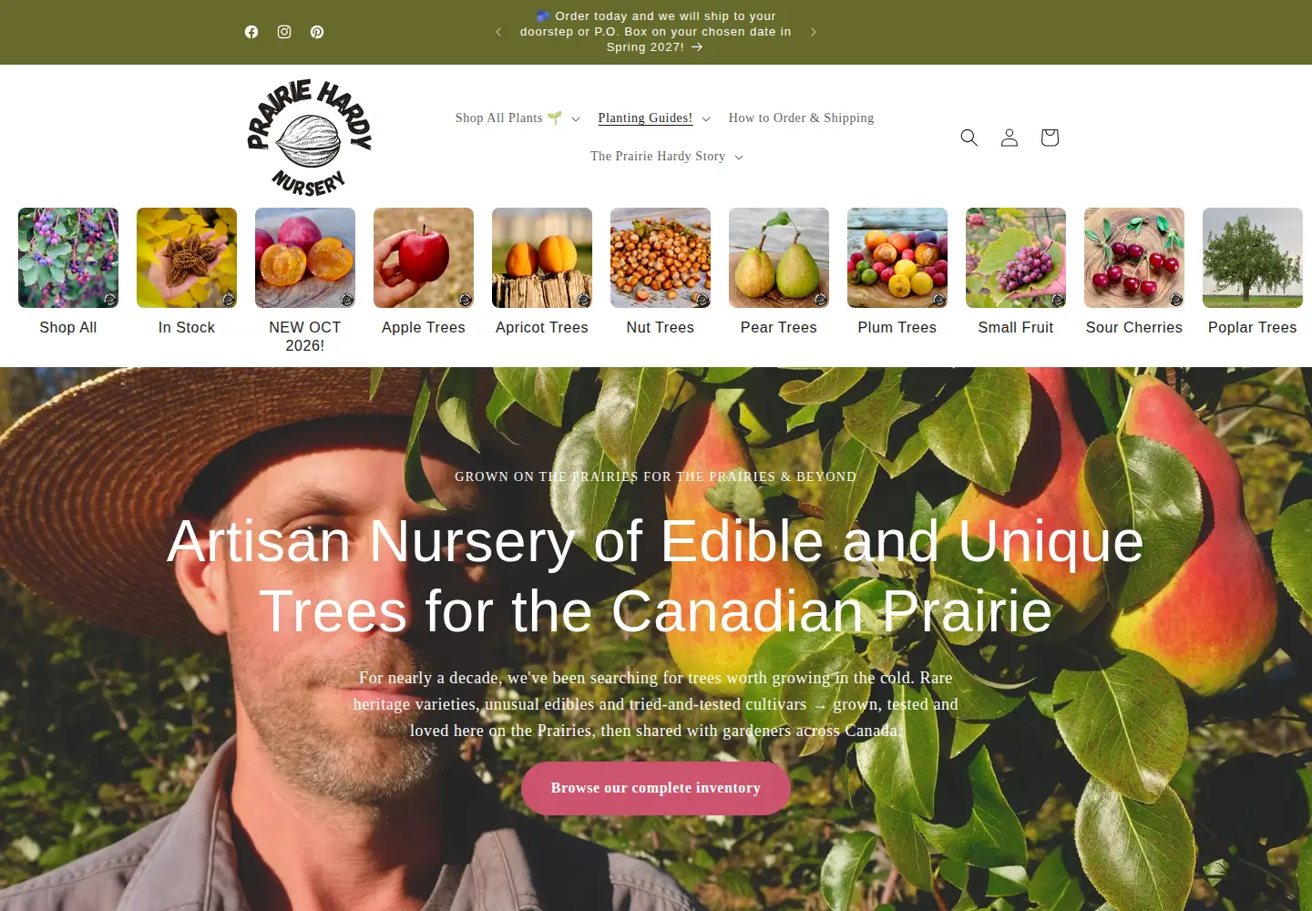 Screenshot of prairiehardynursery.ca