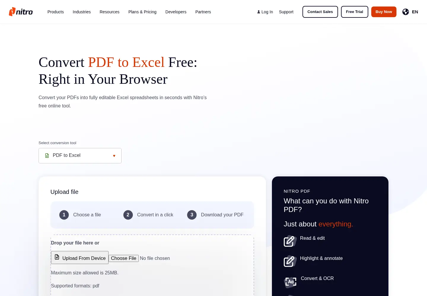 Screenshot of pdftoexcelonline.com