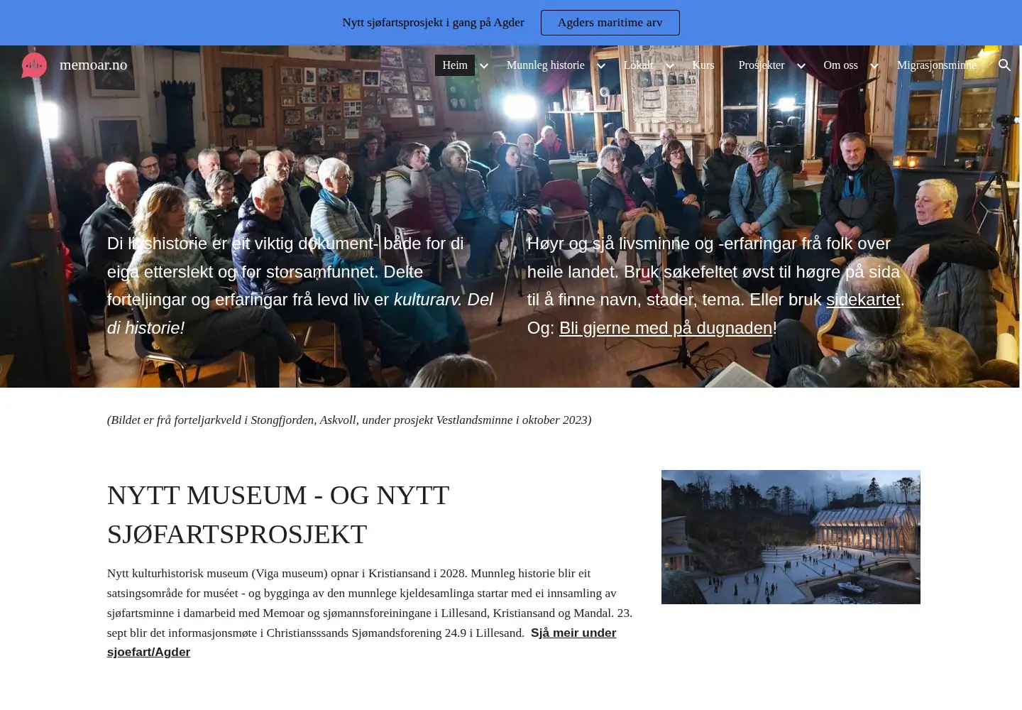 Captured homepage of memoar.no in the current scan