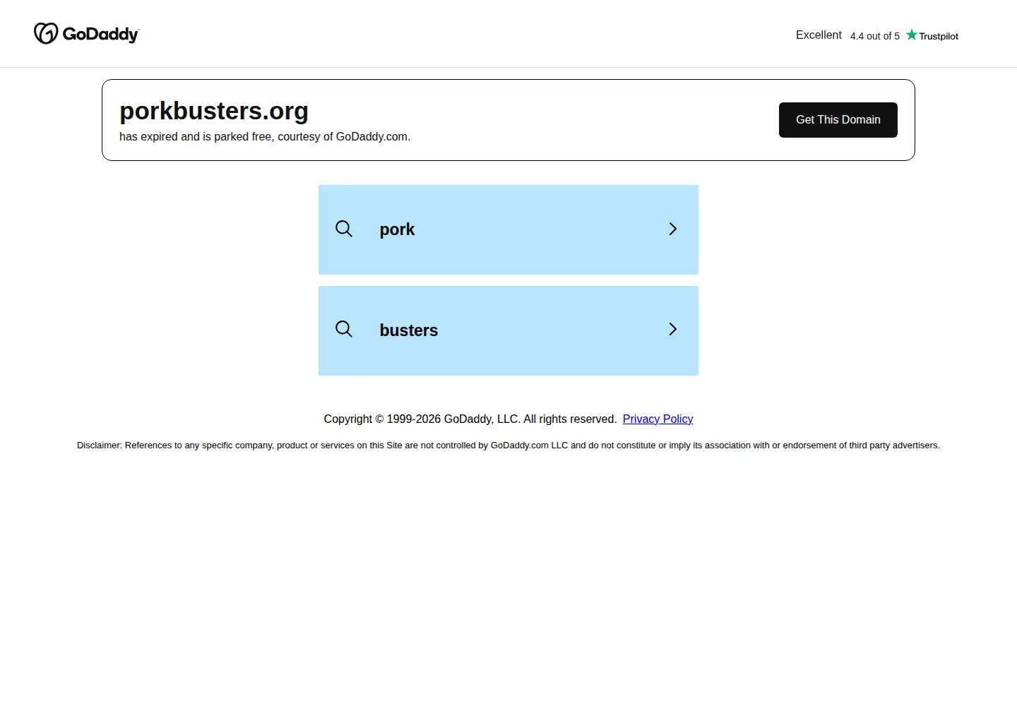 Captured homepage of porkbusters.org in the current scan