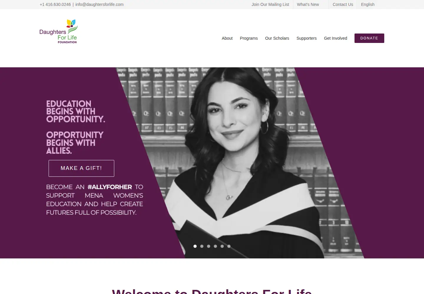 Captured homepage of daughtersforlife.com in the current scan