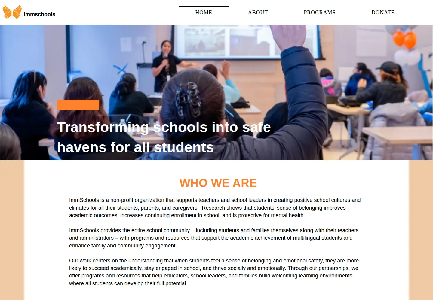 Captured homepage of immschools.org in the current scan