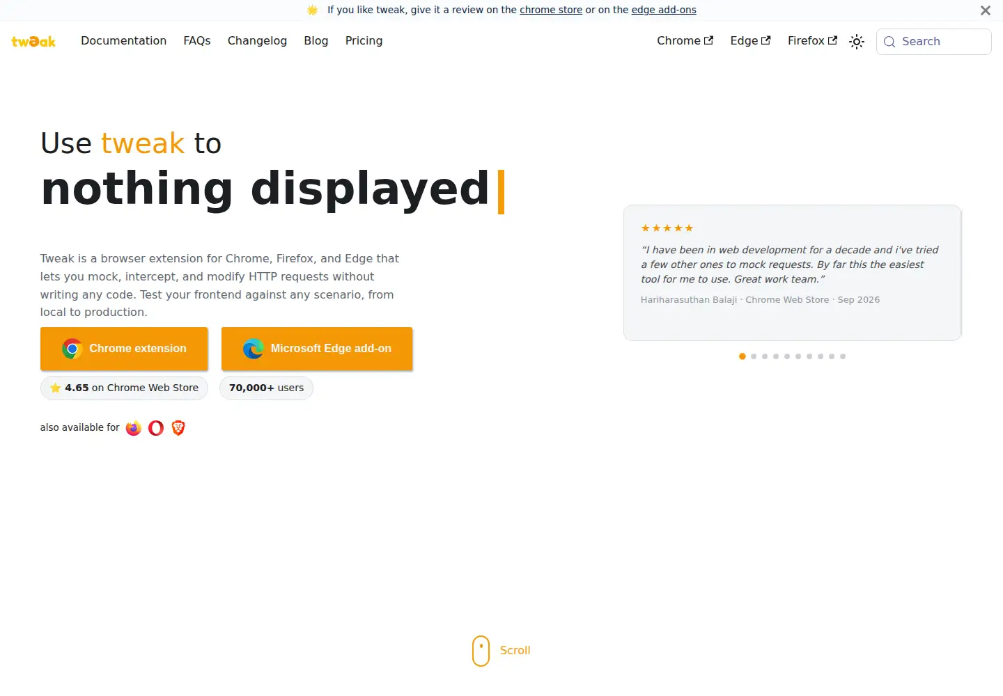Captured homepage of tweak-extension.com in the current scan