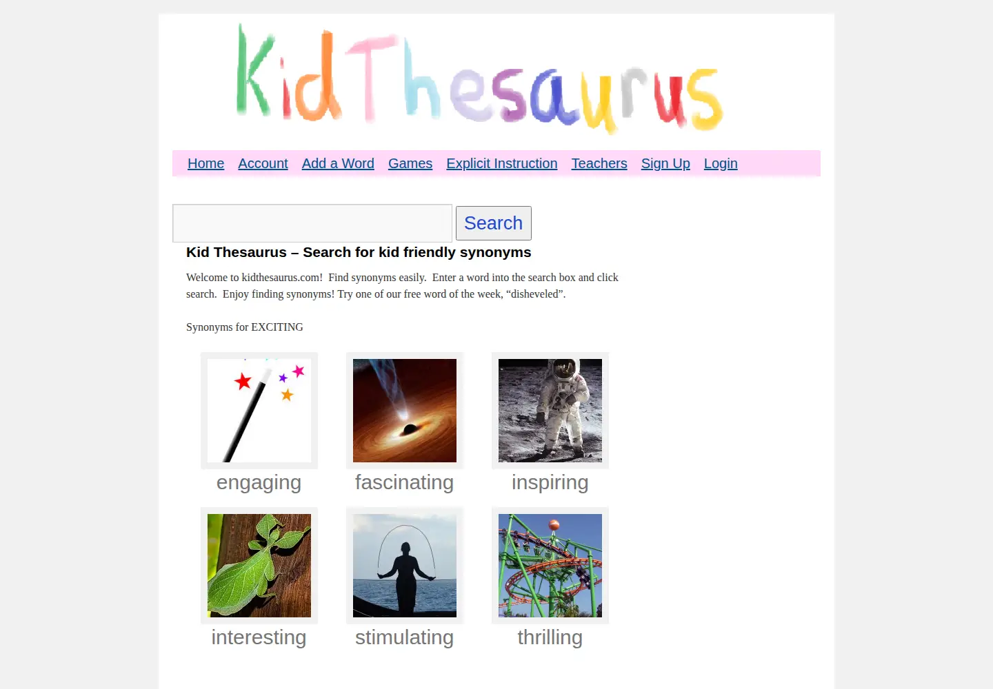 Captured homepage of kidthesaurus.com in the current scan