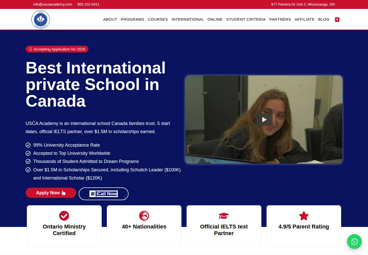 Captured homepage of uscaacademy.com in the current scan