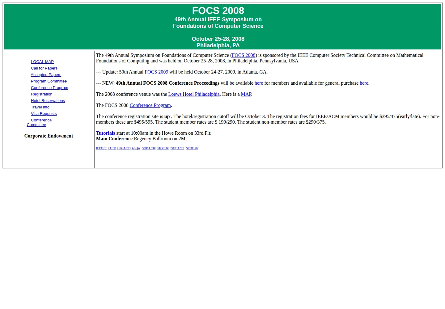 Captured homepage of focs2008.org in the current scan