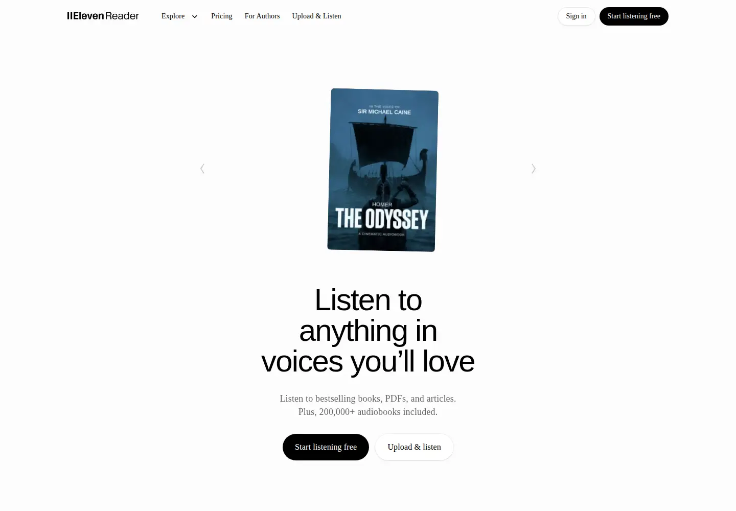 Captured homepage of elevenreader.io in the current scan