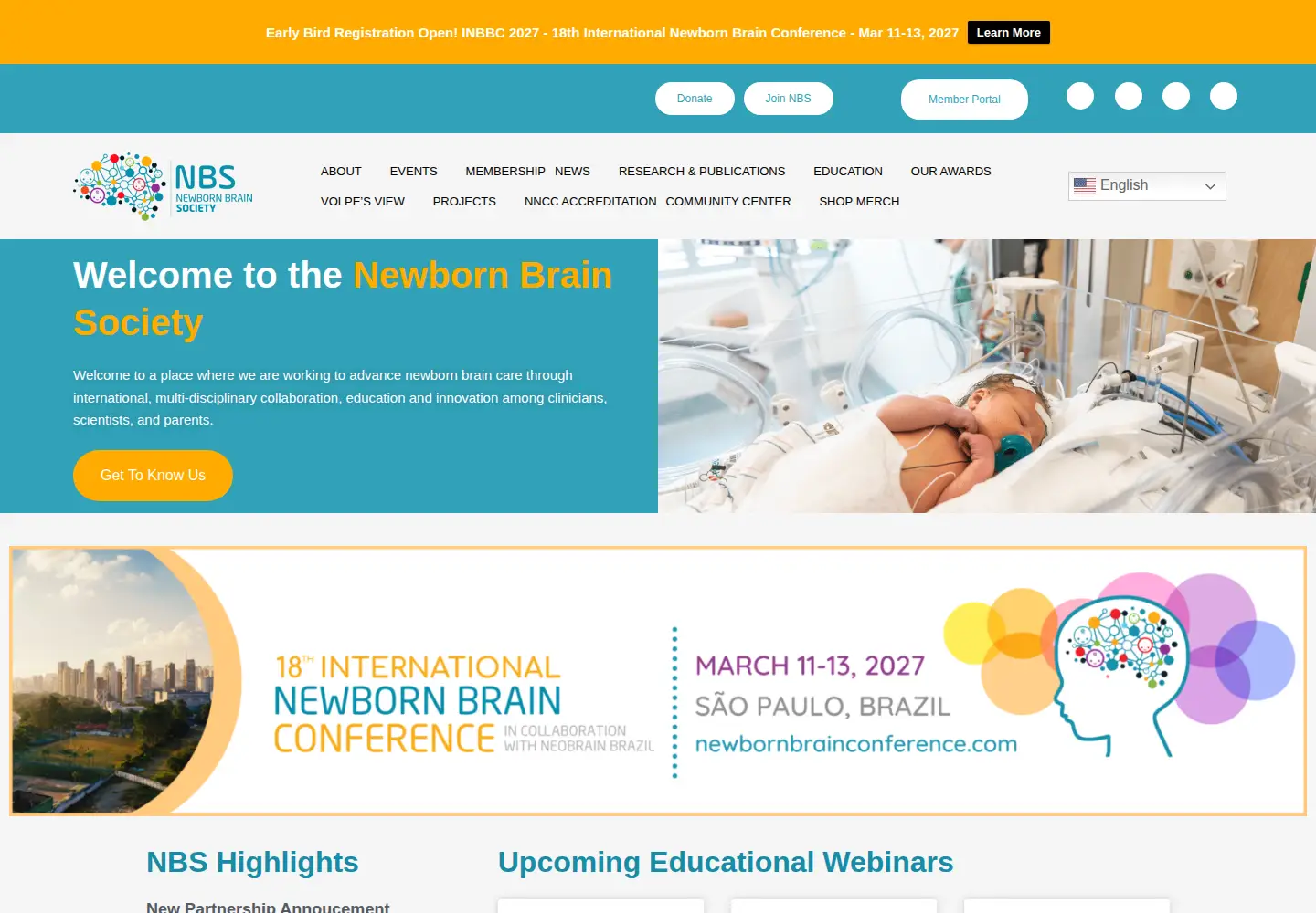 Captured homepage of newbornbrainsociety.org in the current scan