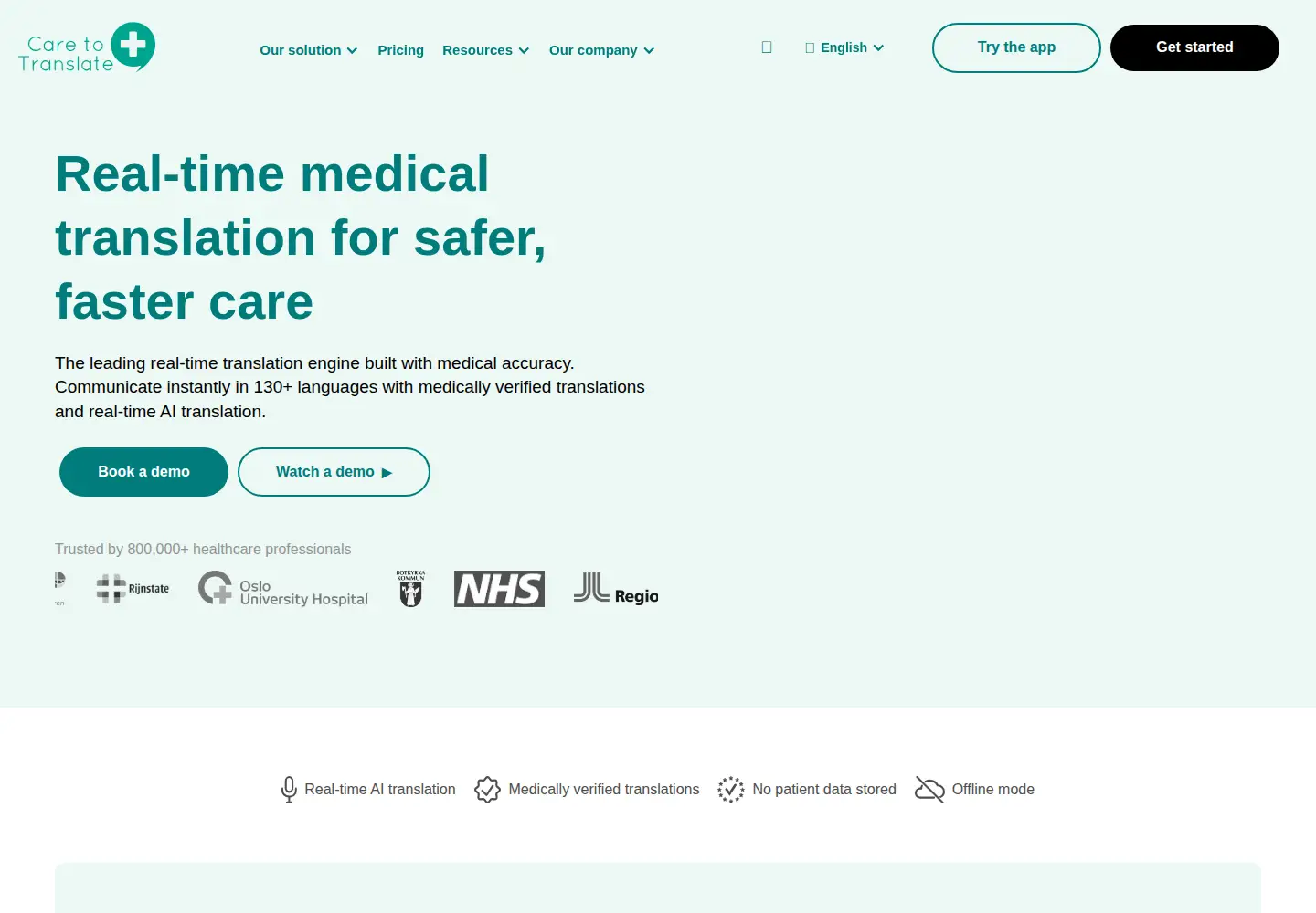 Captured homepage of caretotranslate.com in the current scan