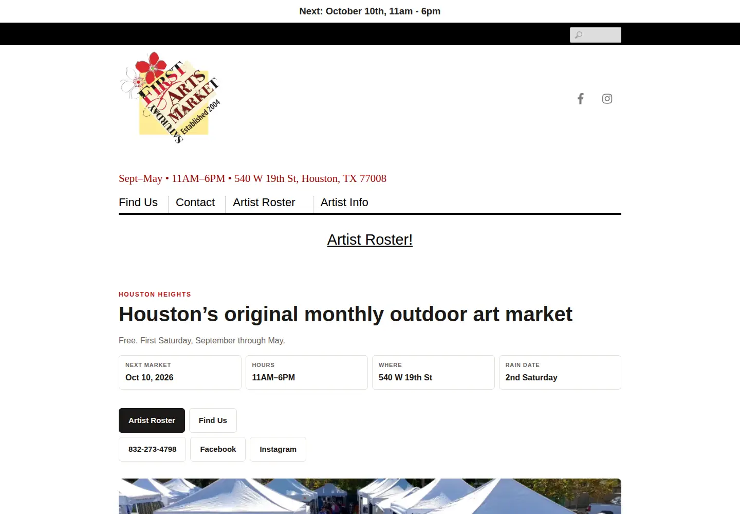 Captured homepage of firstsaturdayartsmarket.com in the current scan