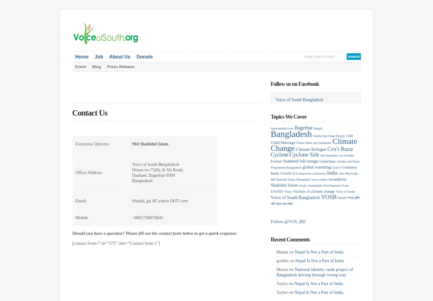 Captured homepage of voiceofsouth.org in the current scan